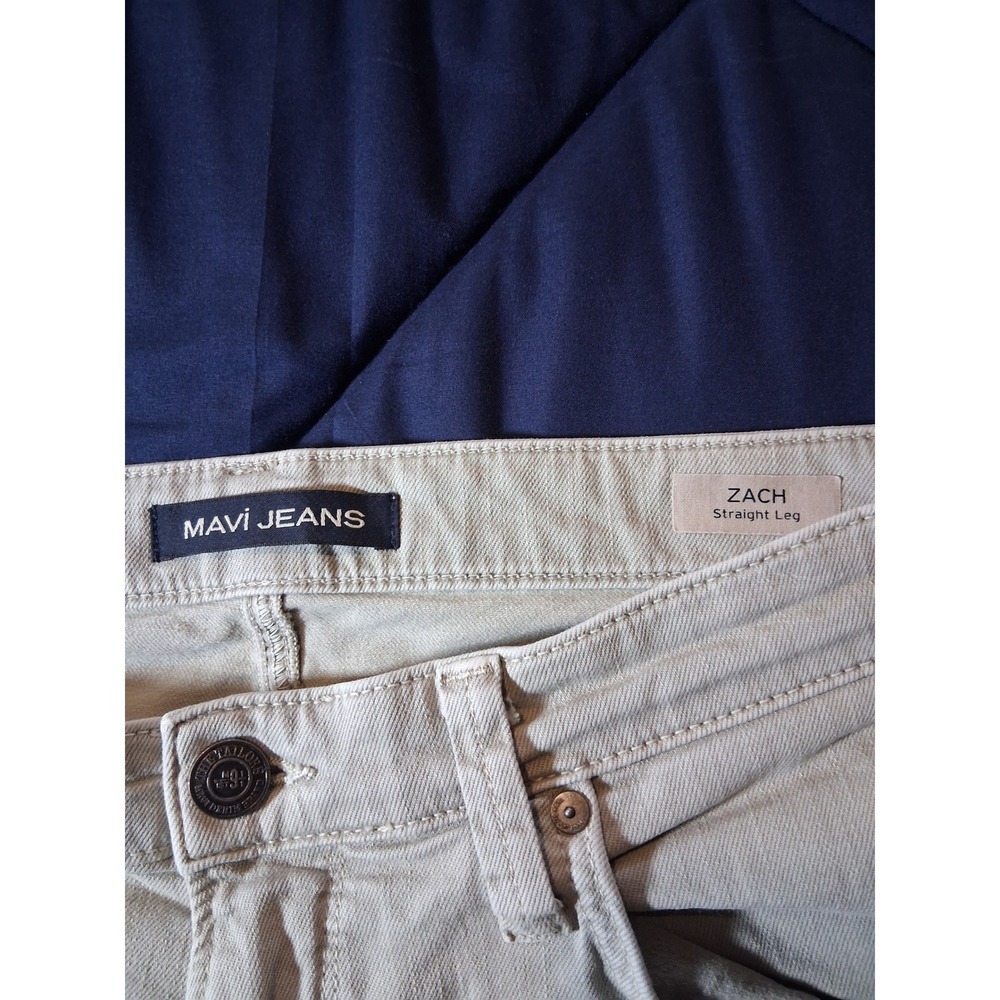 Mavi Zach Straight Leg Jeans Bundle Mens 34x30 Dark Indigo and Khaki Tan 2 Pairs - Picture 14 of 16